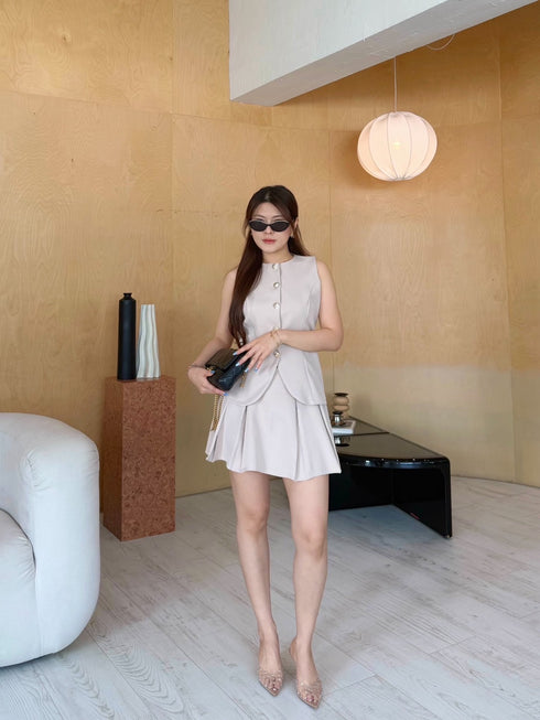 Casual Long Vest With Mini Skort